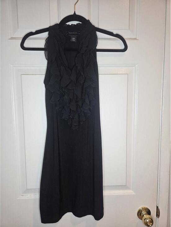 White House Black Market Dresses & Skirts - White House Black Market Black Sleeveless Ruffle Neck Knit mini dress XXS